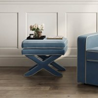 Rimouski Velvet Footstool - Ice Blue