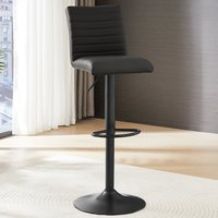 Ripple Faux Leather Bar Stool In Black With Black Base
