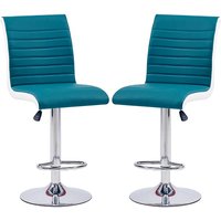 Ritz Teal And White Faux Leather Bar Stools In Pair