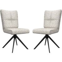 Rivano Ivory Fabric Armless Dining Chairs with Black Legs in Pair