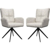 Rivano Ivory Fabric Swivel Dining Chairs with Black Legs in Pair