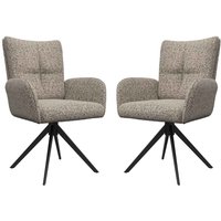 Rivano Oatmeal Fabric Swivel Dining Chairs with Black Legs in Pair