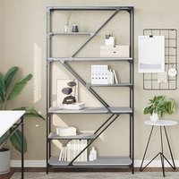 Product photograph of Rivas Wooden Bookshelf In Grey Sonoma Oak With Steel Frame from Furniture in Fashion