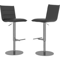 Riverton Grey Leather Bar Chairs With Stainless Steel Base In Pair