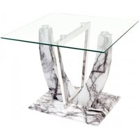 Riviera Glass Lamp Table In Clear And Marble Effect Base