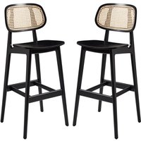 Romney Satin Black Wooden Bar Stools In Pair