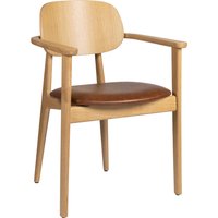 Romney Wooden Armchair With Vintage Tan Leather Seat In Natural