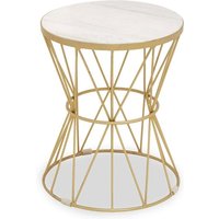 Mekbuda Round White Marble Top Side Table With Gold Frame