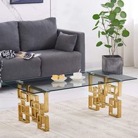 Sadzi Clear Glass Coffee Table With Gold Stainless Steel Legs