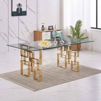 Sadzi Clear Glass Top Dining Table with Gold Legs