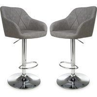 Salta Charcoal Leather Bar Stools With Chrome Base In Pair