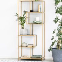 Salvo Wooden Bookcase With 5 Shelves And Gold Frame In Ash Black
