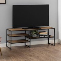 Salvo Wooden TV Stand With 3 Shelves In Matt Wild Oak