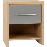 Samaira Oak Wooden Bedside Cabinet With Grey Gloss Drawer