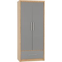 Samaira Wooden Wardrobe With 2 Door And Grey Gloss Front In Oak