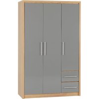 Samaira Wooden Wardrobe With 3 Door And Grey Gloss Front In Oak
