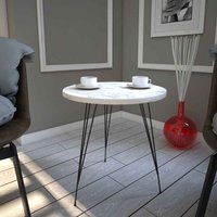 Sandalf Wooden Side Table with Black Metal Legs in White Marble Effect