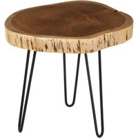 Santorini Wooden Side Table With Black Tripod Base In Brown