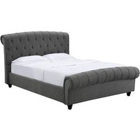 Sanura Linen Fabric Double Bed In Grey