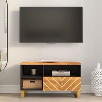 Sarlat Mangowood TV Stand 1 Drawer 3 Shelves In Brown And Black
