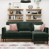 Sarnia Velvet Reversible Corner Sofa With Black Legs In Green