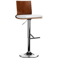 Savial Wooden Bar Stool In Walnut With White Leather Seat