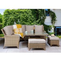 Savvy Glass Top Garden Corner Dining Set With 2 Ottomans In Natural