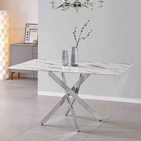 Sceptre Marble Effect Glass Top Dining Table with Silver Legs