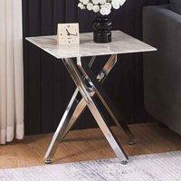 Sceptre Marble Effect Glass Top Side Table with Silver Legs
