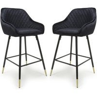 Sedona Black Velvet Bar Stools With Metal Legs In Pair