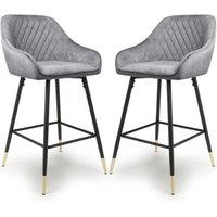 Sedona Grey Velvet Bar Stools With Metal Legs In Pair