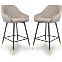 Sedona Mink Velvet Bar Stools With Metal Legs In Pair