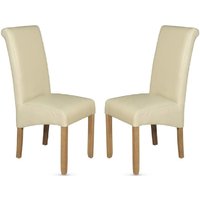 Seguin Cream Faux Leather Dining Chairs With Oak Legs In Pair