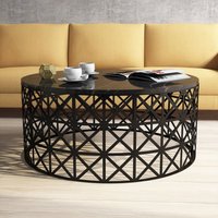 Selin Round Black Marble Effect Coffee Table with Metal Base