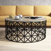 Selin Round White Marble Effect Coffee Table with Metal Base
