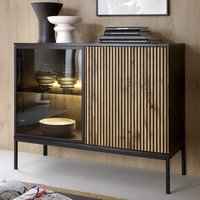 Selma Wooden Display Cabinet With 2 Doors In Black And Wotan Oak