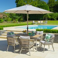 Seras Wooden Garden 6 Seater Dining Set With Parasol In Oak