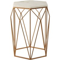 Shalom Hexagonal White Marble Top Side Table With Gold Frame
