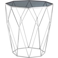 Shalom Octagonal Black Glass Top Side Table With Silver Frame