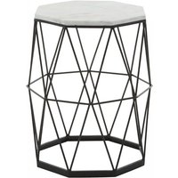 Shalom Octagonal White Marble Top Side Table With Angular Frame