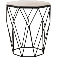 Shalom Octagonal White Marble Top Side Table With Black Base