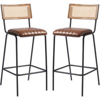 Shelby Brown Genuine Leather Bar Stools In Pair