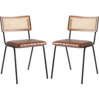 Shelby Brown Genuine Leather Dining Chairs In Pair