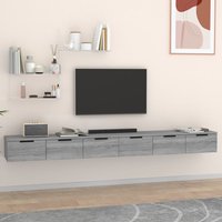 Sierra Wall Hung Wooden TV Stand With 6 Drawers In Grey Oak