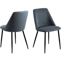 Skokie Grey Fabric Dining Chairs With Black Legs In Pair