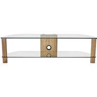 Clevedon Large Clear Glass TV Stand With Light Oak Frame