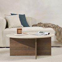 Soleva Round Wooden Coffee Table in Travertine Marble Effect and Walnut