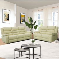 Sorreno 3+2 Bonded Leather Recliner Sofa Set In Ivory