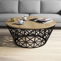 Stil Round Oak Wooden Coffee Table with Black Metal Base