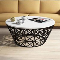 Stil Round White Wooden Coffee Table with Black Metal Base